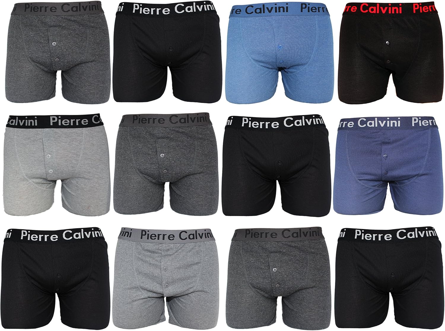 Pierre Calvini Mens Button Fly Boxer Shorts (6/12-Pack) – Anti-Chafe Fitted Mens Boxers - Soft, Breathable &amp; Comfortable Multipack Underwear Suitable For Any Occasion