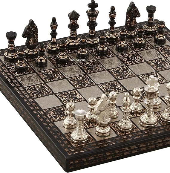 Luxury & Decorative Premium Chess Board Game Set | 10 x 10 Inches | Black & Silver | Collectible & Handmade Chess Set for Professionals & Adult for Tournament/for Gifting by INDUS LIVING