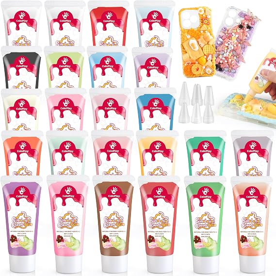 Cream Glue, 24PCS 50g Whipped Cream Glue Kit with 36PCS Piping Tip | Diy Phone Case Kit for Decoration Craft for birthday, Christmas