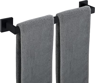 Towel Bar for Bathroom Matte Black, 20Inch Towel Rack Wall Mounted, Thicken Square Bath Towel Holder Rod SUS304 Stainless Steel, Heavy Duty Dish Cloths Hanger for Bathroom, Kitchen