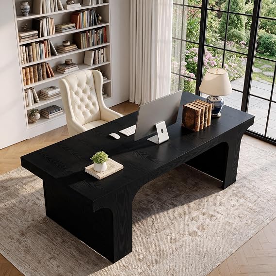 Tribesigns 70.9-Inch Large Executive Desk, Modern Wooden Office Desk, Black | Extra Long Writing Table Business Workspace Home Office Furniture with Arched Design for Work, Study, Conference
