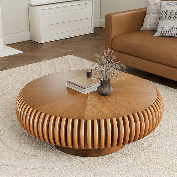 Round Fluted Coffee Table 31.5'', Brown, Small