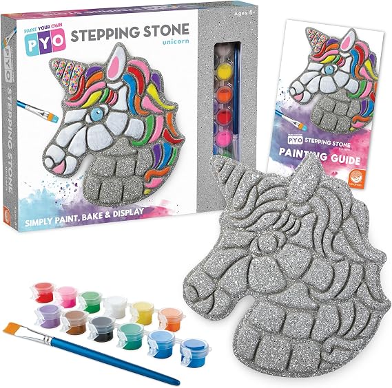 MindWare Paint Your Own Stepping Stone Unicorn - Kit Includes Weather Proof Stone, Paint and Brushes | Paint your own ceramicsall the colors and tools included.