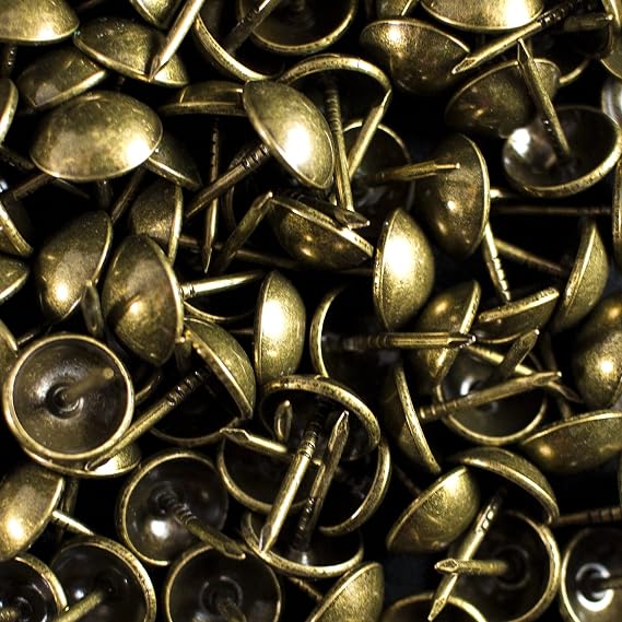 500-Pack Upholstery Tacks - 7/16 inch Decorative Furniture Nails for Chairs, Headboards, and DIY Decor - Antique Brass Heavy Duty Furniture Pins - DX0511AB500