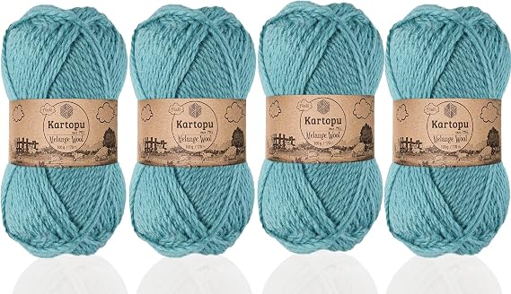 Kartopu Melange Wool,Wool Knitting Rope (4Balls) Each Skein(Ball) 3.53 Oz (100g)It is Very Soft and Gives an Amazing Woolly Feeling to Your Knit Pieces (Turquoise 5017)