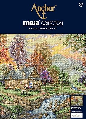 Anchor Maia Thomas Kinkade Mountain Retreat Counted Cross Stitch Kit, 10-58 by 13-12-Inch