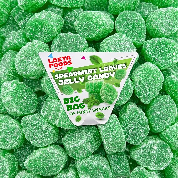 Spearmint Leaves, Soft Spearmint Candy, 2 Lb Bag | Gelatin Free, Mint Jelly Candy, Old Fashioned Candy, Delicate Sugar Finish