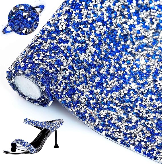 Bling Resin Rhinestone Sticker DIY Car Decoration Stickers Self-Adhesive Hotfix Glitter Crystal Gem Sheet Stickers for Car & Crafts Decoration(Sliver Blue,9.4"x15.8")