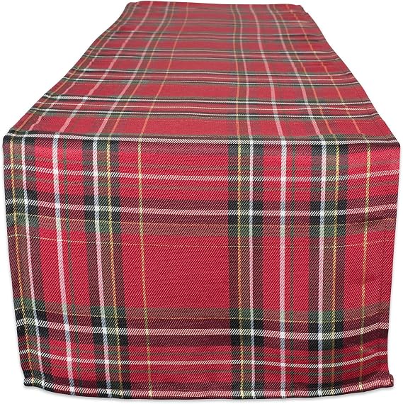 DII Holiday Dining Table & Kitchen Decor Metallic Fabric, Christmas Table Runner, 14x108, Red Tartan Plaid