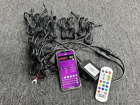 8-Way Dream Color Chasing LED Controller Harness with 8 Splitters, Bluetooth App & Remote, 3-Pin Multi-Function Switch Wire Kit with Brake Turn Signal Wire for Wheel Underglow Rock Lights 12V