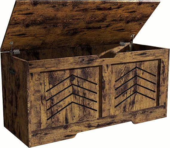 Blisswood Toy Storage Box with Lid &amp; Safety Hinges, Wooden Storage Chest Trunk, Large Blanket Box, Storage Bench &amp; Toy Organizer (Rustic, 100 x 48 x 40 Cm)