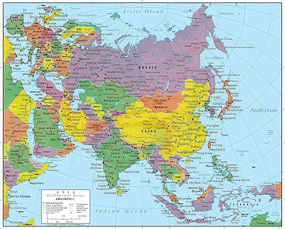 Asia Wall Map GeoPolitical Edition by Swiftmaps (18x22 Laminated)